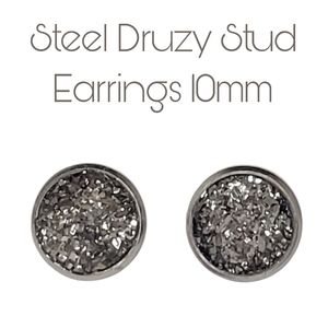 2/$20 Handmade druzy drusy Dark Silver/steel color stud earrings studs. 10mm.
